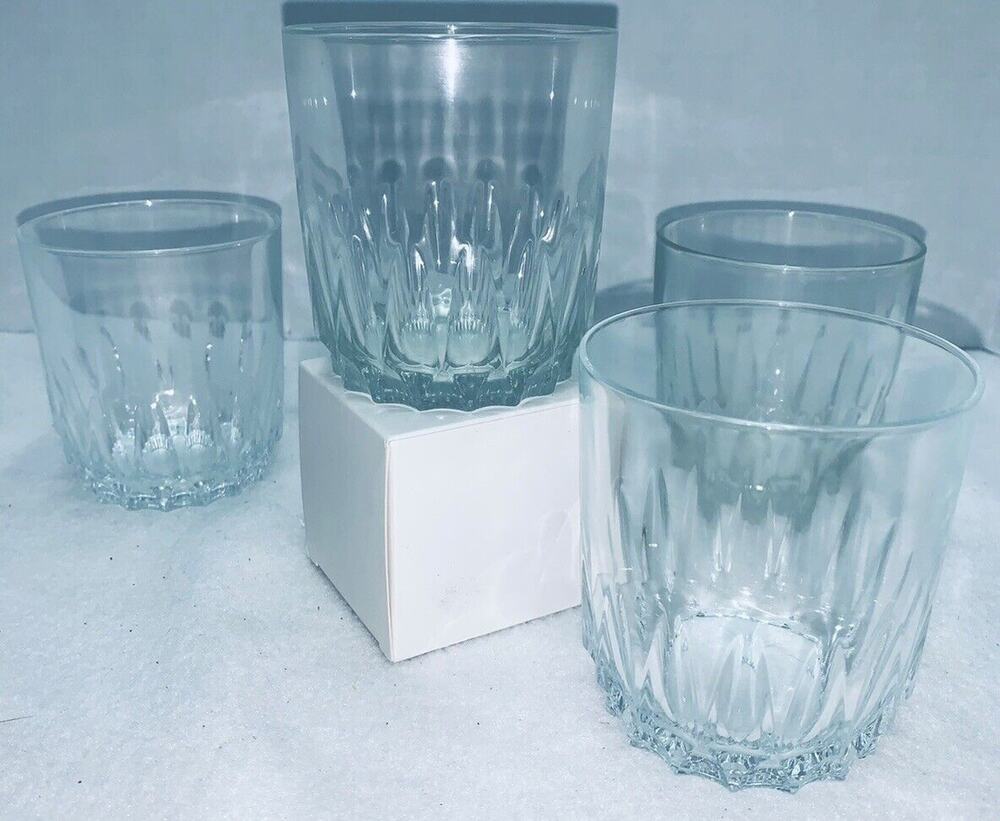 Lot of 4 Luminarc Clear Glass Rocks Double Old Fashion Glasses Turkey Sparkling